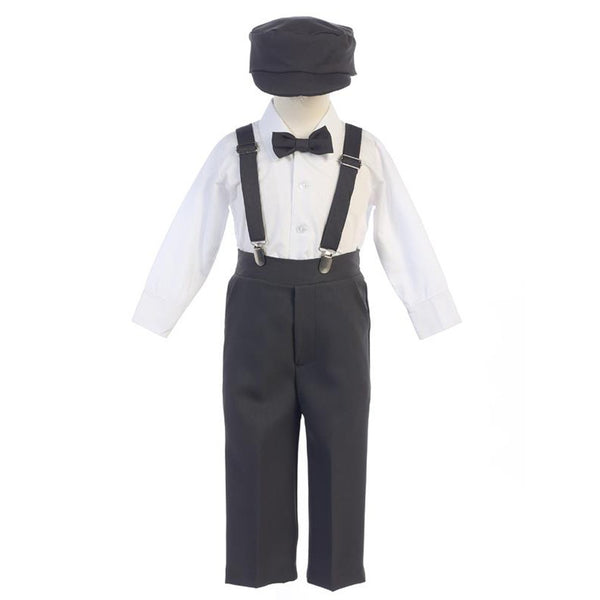 Little Boys Charcoal Adjustable Clip-On Suspender Pants Hat Set 2T-7 - SophiasStyle.com